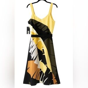 Tropical Midi Dress sleeveless size M Yellow‎ Spring NWT